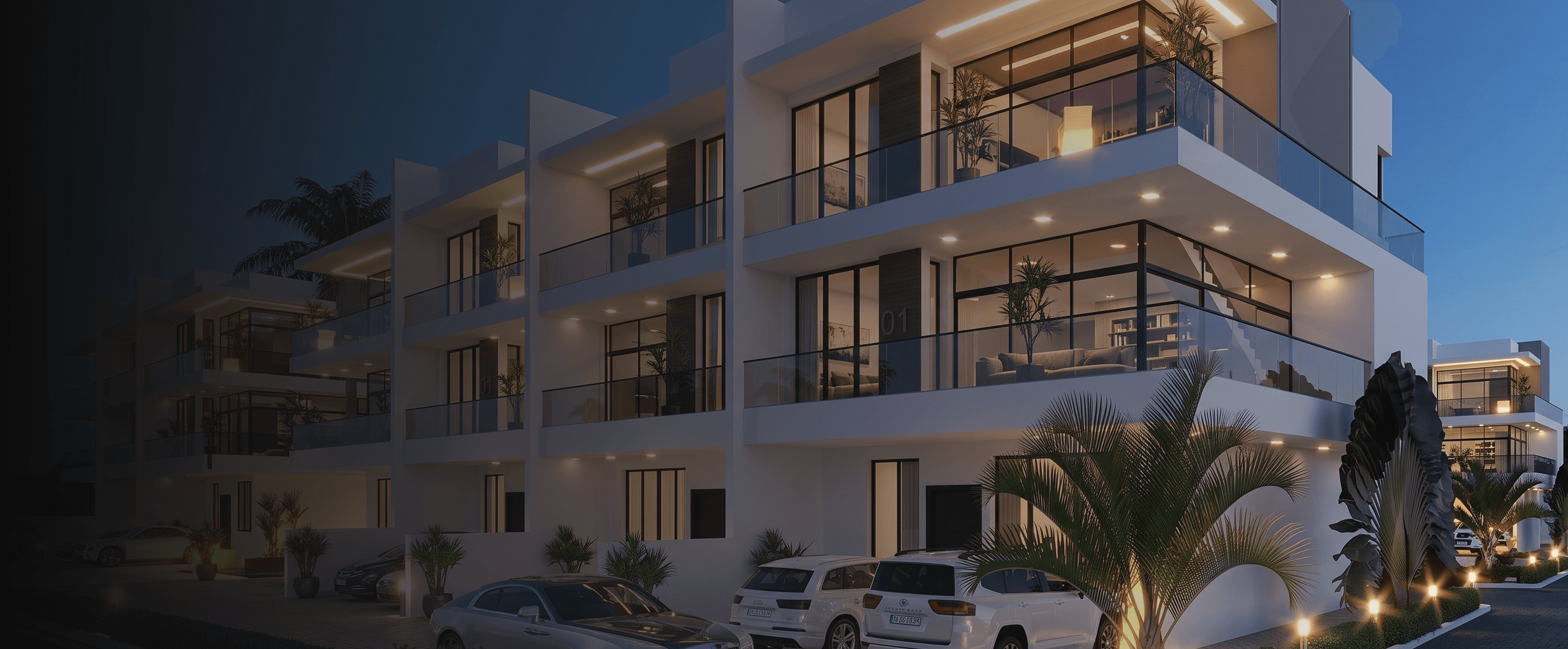 Luxury modern apartment building at dusk
